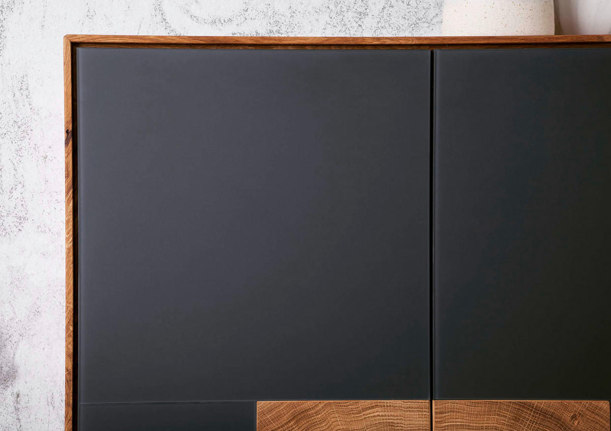 SCHUHSCHRANK Asteiche massiv Anthrazit, Eichefarben  - Eichefarben/Anthrazit, MODERN, Glas/Holz (72/112/37cm) - Linea Natura