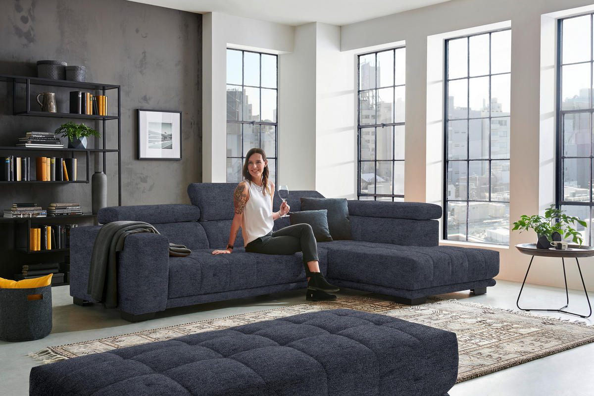 ECKSOFA in Mikrofaser Dunkelgrau  - Dunkelgrau/Schwarz, Design, Textil/Metall (301/207cm) - Xora