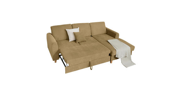 ECKSOFA Honig Flachgewebe  inkl. Bettkasten, Schlaffunktion, Rücken echt, Kopfstütze, Liegefläche im Originalstoff  - Buchefarben/Honig, KONVENTIONELL, Holz/Textil (241/166cm) - Carryhome