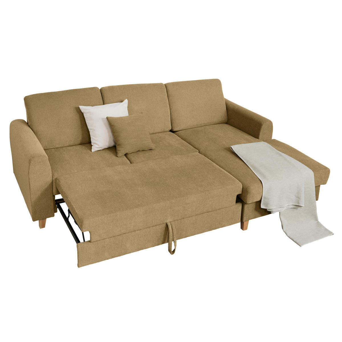 ECKSOFA Honig Flachgewebe  - Buchefarben/Honig, KONVENTIONELL, Holz/Textil (241/166cm) - Carryhome