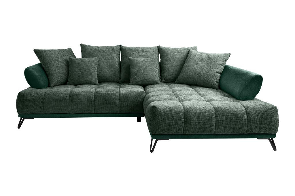 ECKSOFA in Chenille Dunkelgrün  - Dunkelgrün/Schwarz, Modern, Textil/Metall (262/184cm) - MID.YOU