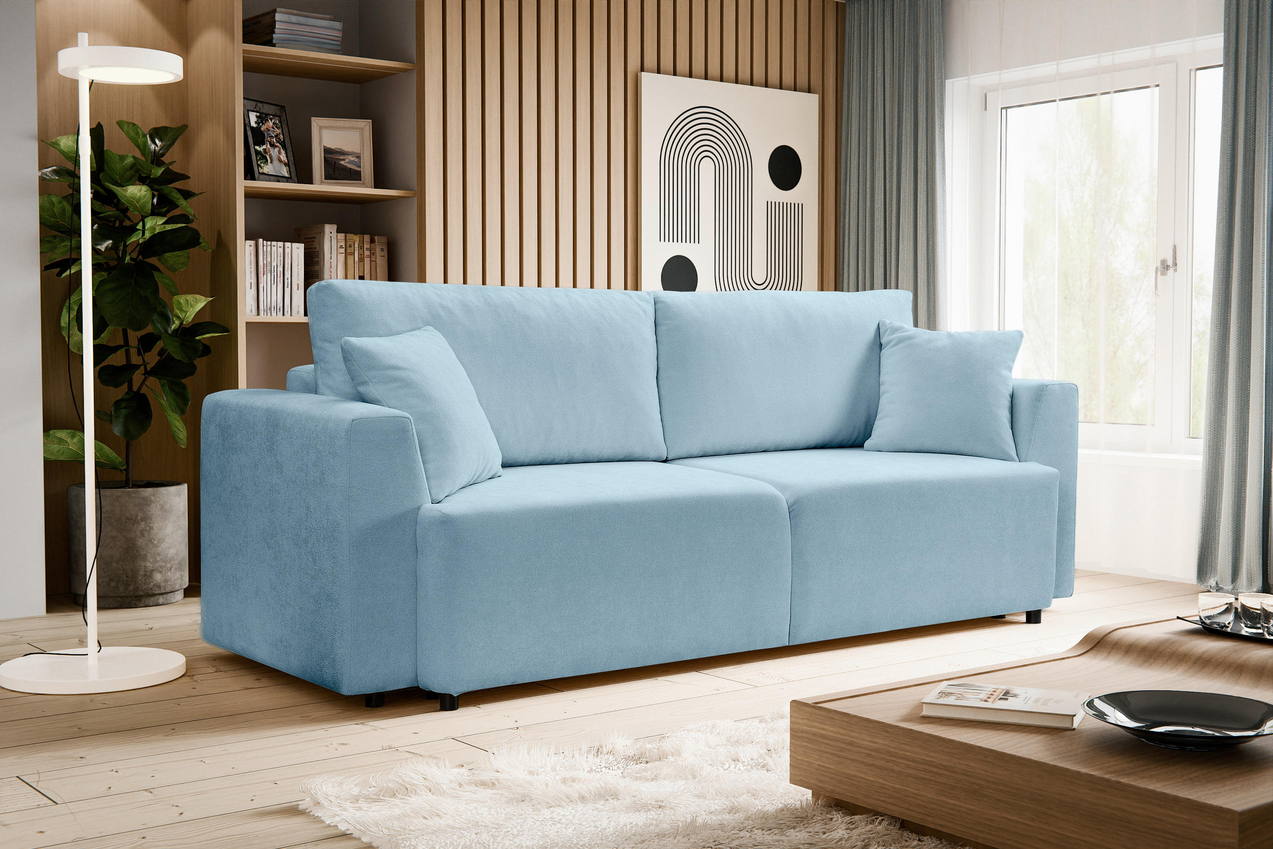 SCHLAFSOFA POINT  mit Liegefunktion, Schlafen auf Sitzhöhe Webstoff Hellblau  - Schwarz/Hellblau, Basics, Kunststoff/Textil (250/95/99cm) - MID.YOU