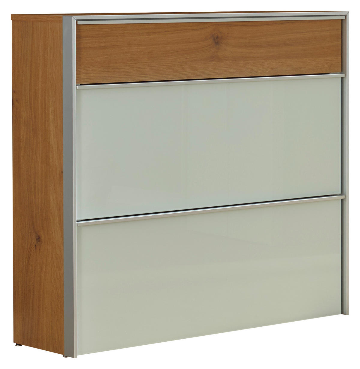 SCHUHSCHRANK Weiß, Eichefarben, Alufarben  - Eichefarben/Alufarben, Design, Glas/Holzwerkstoff (102/98/34cm) - Dieter Knoll
