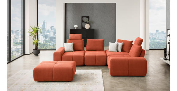 ECKSOFA in Velours Terracotta  - Terracotta/Schwarz, Design, Kunststoff/Textil (326/236cm) - Xora