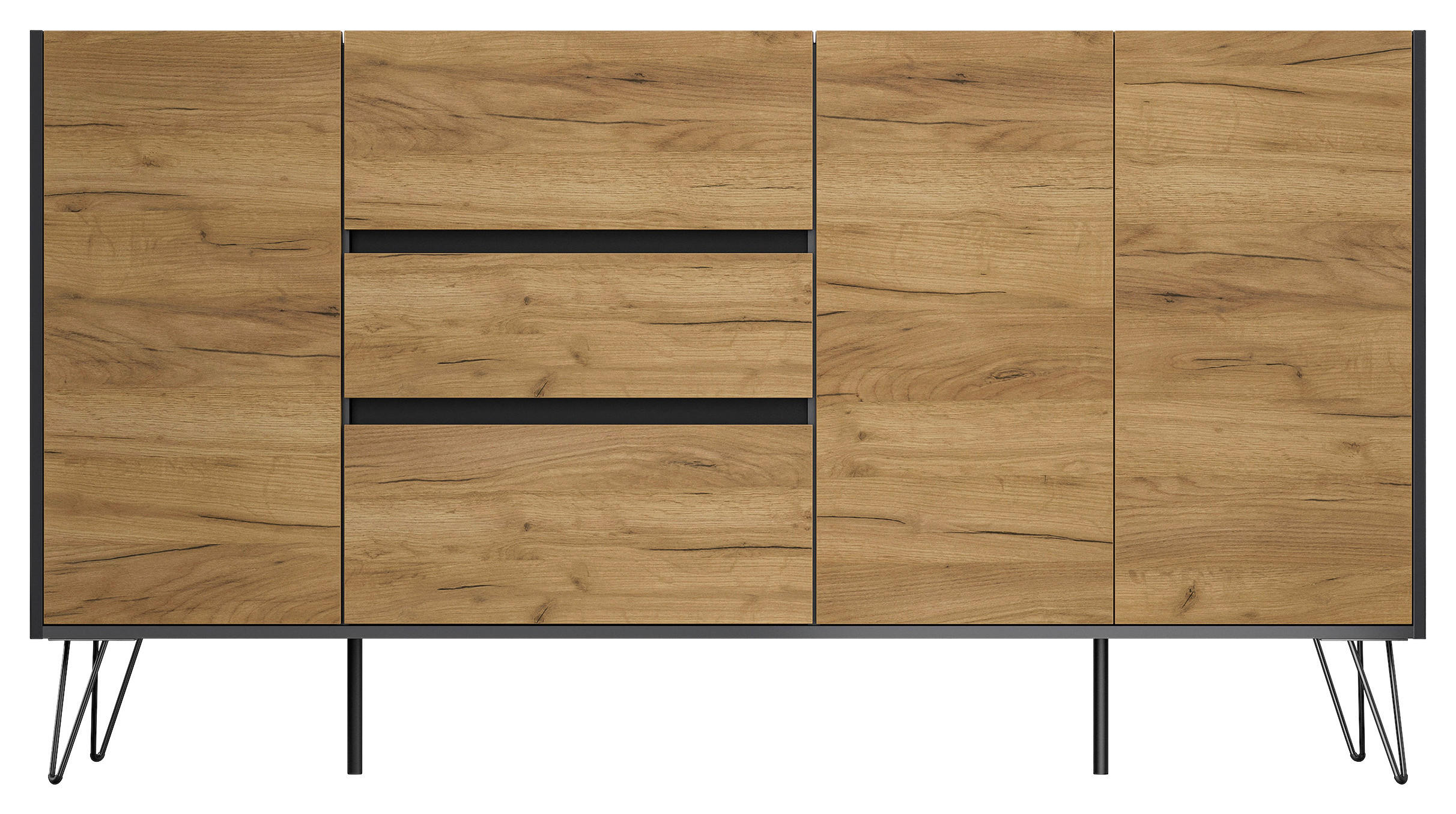 SIDEBOARD Posseik Industrial 177/93,6/42 cm 3 Schublade(n)  - Eichefarben/Graphitfarben, Design, Holzwerkstoff/Metall (177/93,6/42cm) - P & B