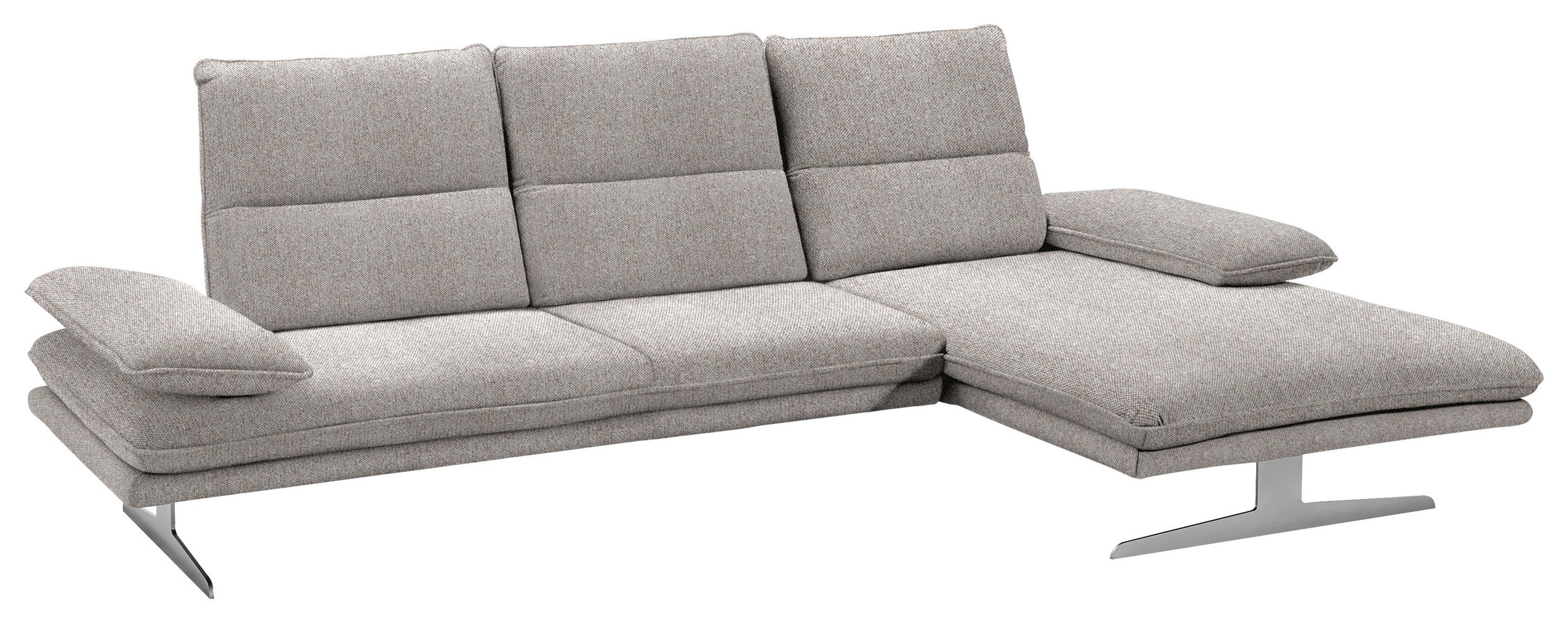 ECKSOFA Hellbraun - Hellbraun/Edelstahlfarben, Design, Textil/Metall (291/164cm) - Chilliano