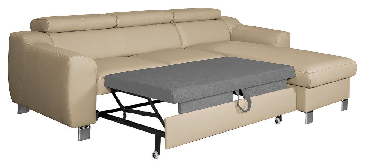 ECKSOFA in Lederlook Echtleder Beige  - Chromfarben/Beige, Design, Leder/Textil (242/176cm) - Livetastic