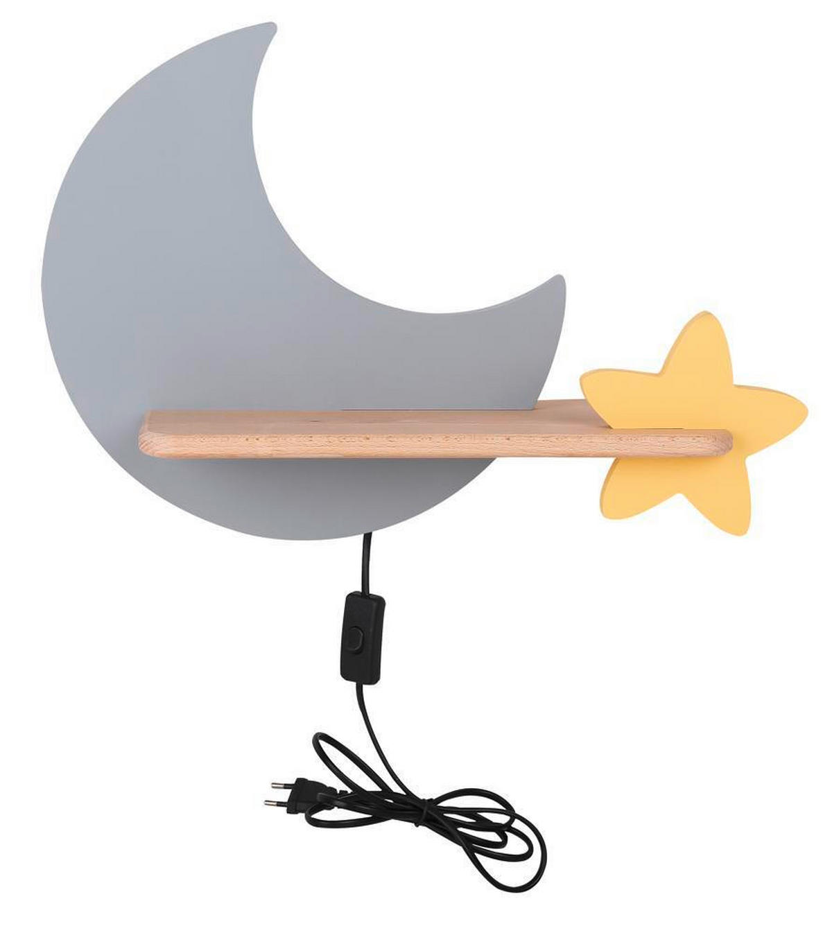 VÄGGLAMPA FÖR BARN Moon 39.5/12/27.5 cm   - grå/guldfärgad, Basics, metall/trämaterial (39.5/12/27.5cm)