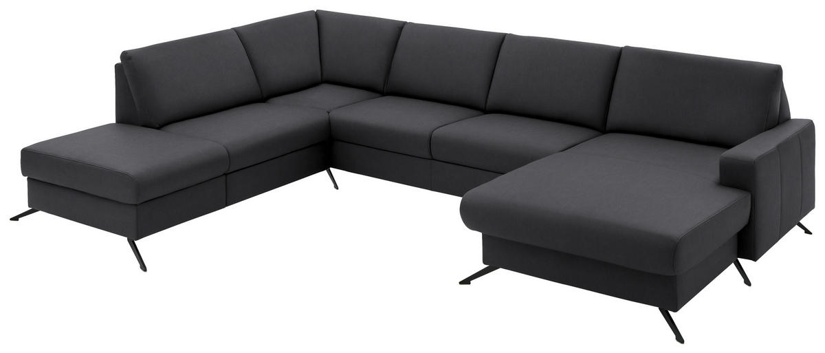 WOHNLANDSCHAFT in Echtleder Anthrazit  - Anthrazit/Schwarz, Design, Leder/Metall (233/339/165cm) - Beldomo Premium
