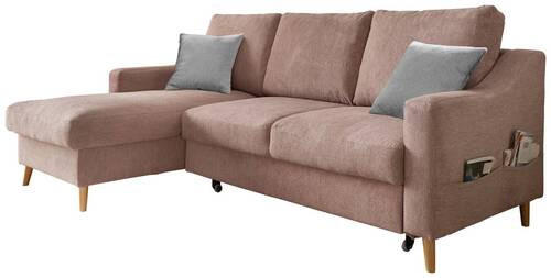 ECKSOFA Dunkelrosa Mikrofaser  - Dunkelrosa/Naturfarben, Design, Holz/Textil (150/228cm) - MID.YOU