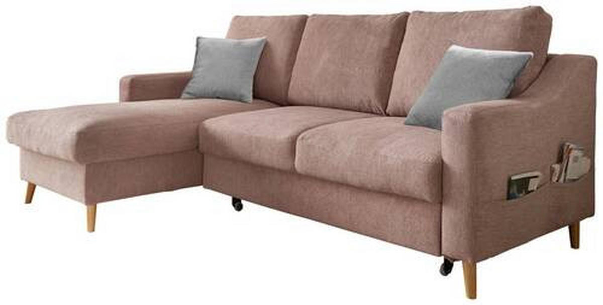 ECKSOFA in Mikrofaser Dunkelrosa  - Dunkelrosa/Naturfarben, Design, Holz/Textil (150/228cm) - MID.YOU