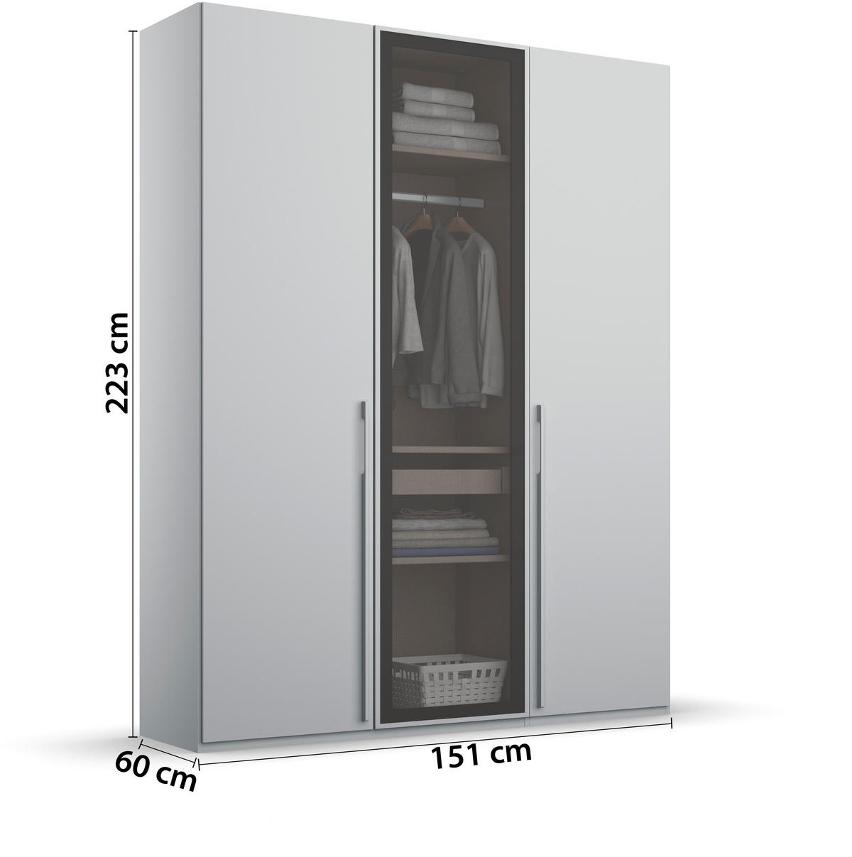 DREHTÜRENSCHRANK in Grau, Hellgrau  - Hellgrau/Grau, Trend, Glas/Holzwerkstoff (151/223/60cm) - Novel