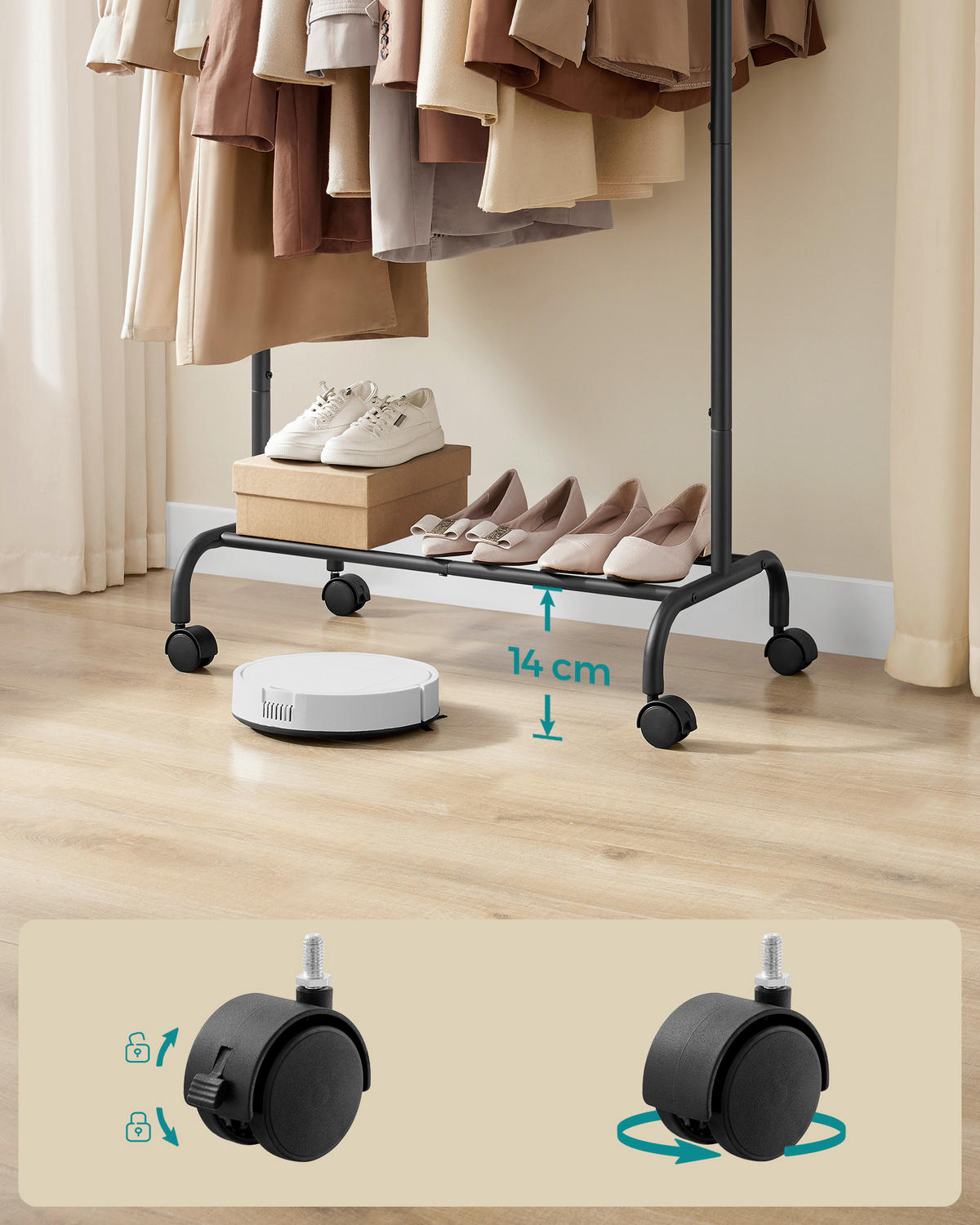 KLEIDERWAGEN in Schwarz 83/156/40 cm   - Schwarz, Basics, Kunststoff/Metall (83/156/40cm)