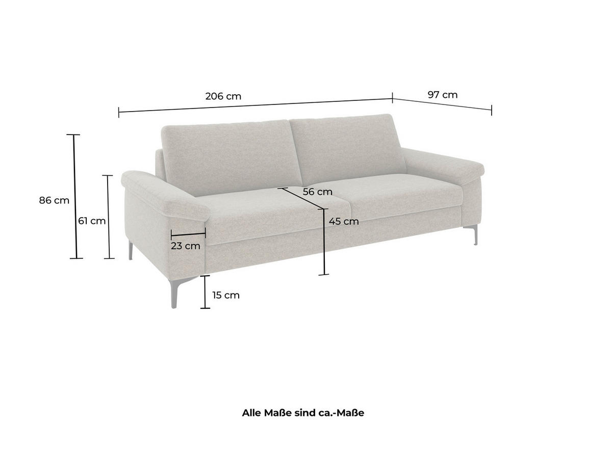 2,5-SITZER Flachgewebe Taupe  - Taupe/Schwarz, Design, Textil/Metall (206/86/97cm) - Pure Home Lifestyle