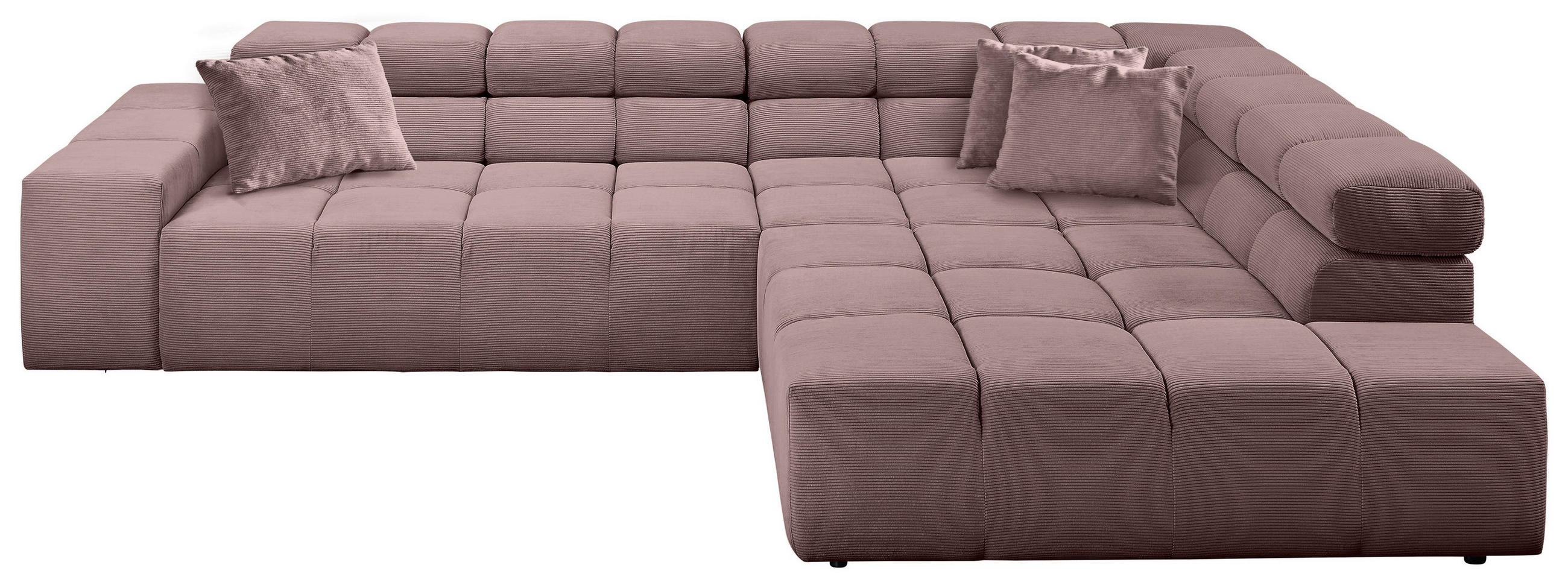 ECKSOFA Altrosa Feincord Zierkissen, Rücken echt, Kopfteilverstellung  - Schwarz/Altrosa, Design, Kunststoff/Textil (319/215cm) - Hom`in
