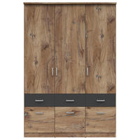KLEIDERSCHRANK 136/199/58 cm,  in Graphitfarben, Eichefarben, 3-türig  - Eichefarben/Silberfarben, KONVENTIONELL, Holzwerkstoff/Kunststoff (136/199/58cm) - MID.YOU