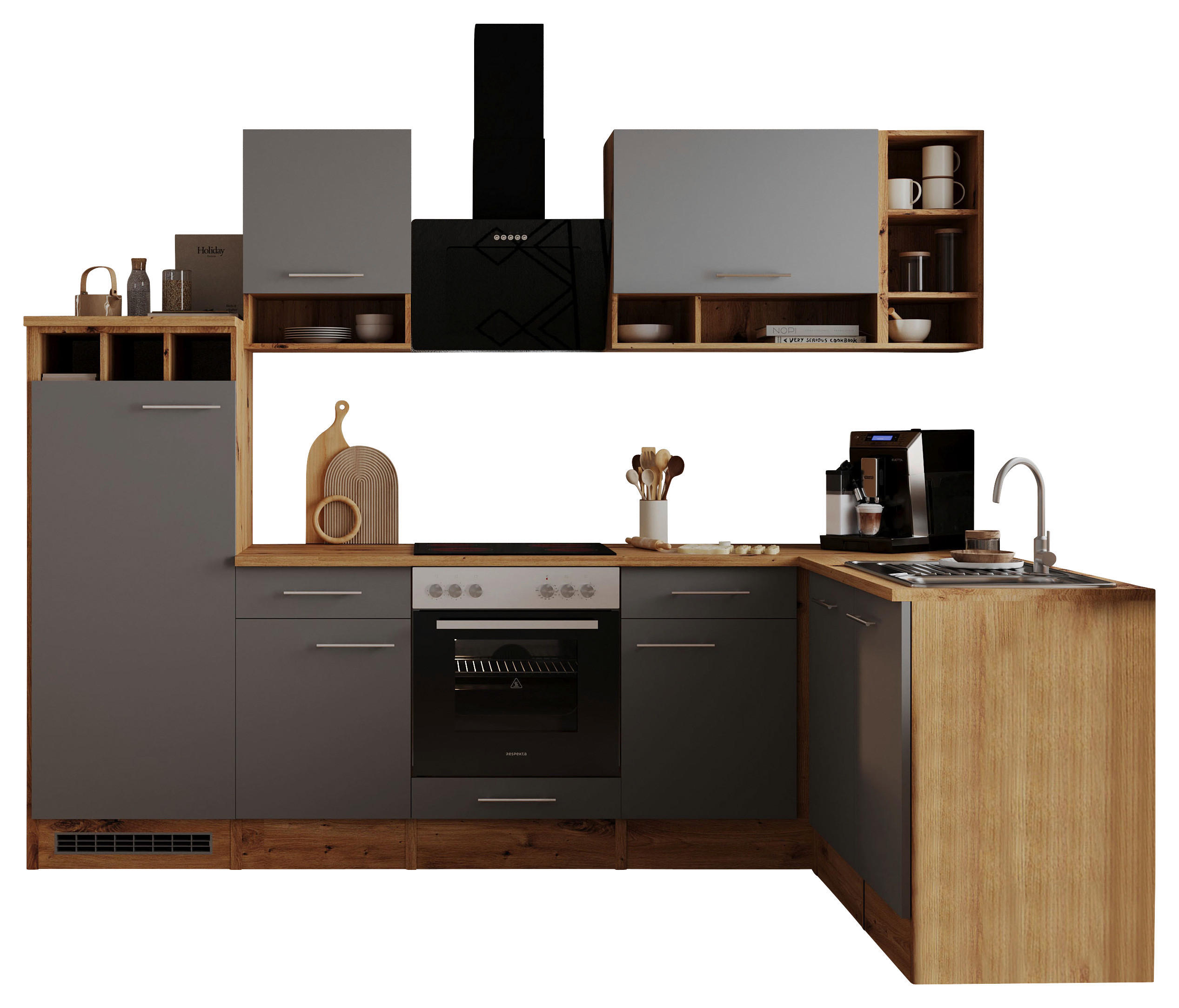 ECKKÜCHE 280/172 cm  in Grau, Wildeiche  - Wildeiche/Grau, Basics, Holzwerkstoff/Metall (280/172cm) - Respekta