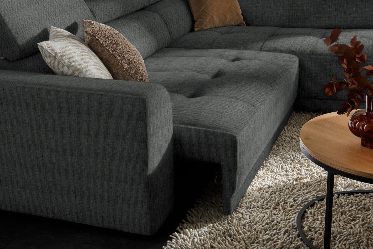 ECKSOFA in Chenille Dunkelgrau  284/205 cm  - Dunkelgrau/Schwarz, Design, Kunststoff/Textil (284/205cm) - Xora