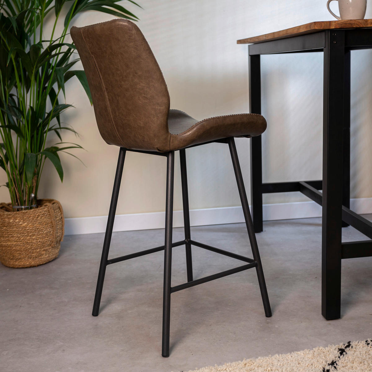 BARHOCKER-SET Lederlook Graubraun  - Graubraun/Schwarz, KONVENTIONELL, Kunststoff/Textil (47/99/55cm) - MID.YOU