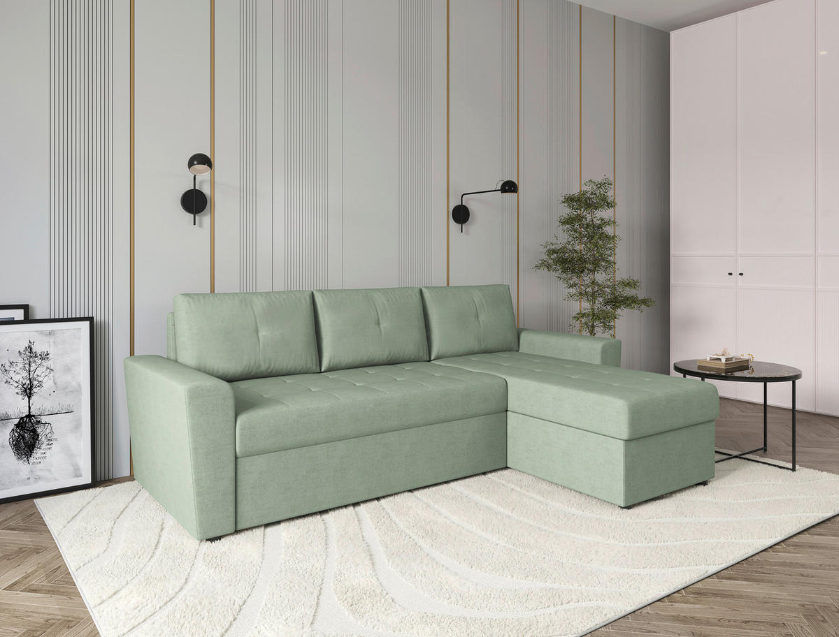 ECKSOFA TERMOLI in Jacquard Mintgrün  231/155 cm  - Schwarz/Mintgrün, Design, Kunststoff/Textil (231/155cm) - MID.YOU