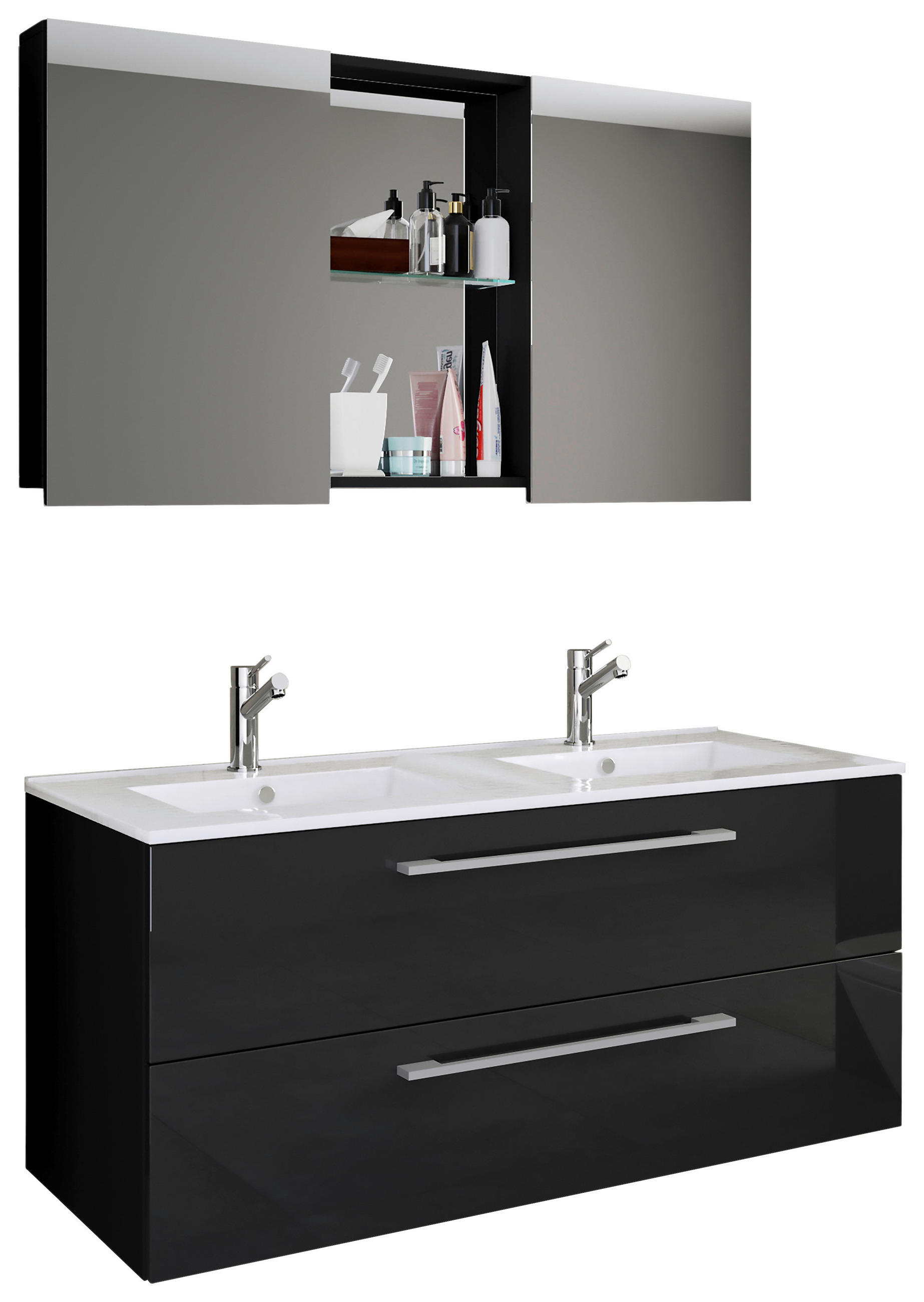 BADEZIMMER 3-teilig  in 112 cm  - Alufarben/Schwarz, MODERN, Keramik/Holzwerkstoff (112cm) - MID.YOU