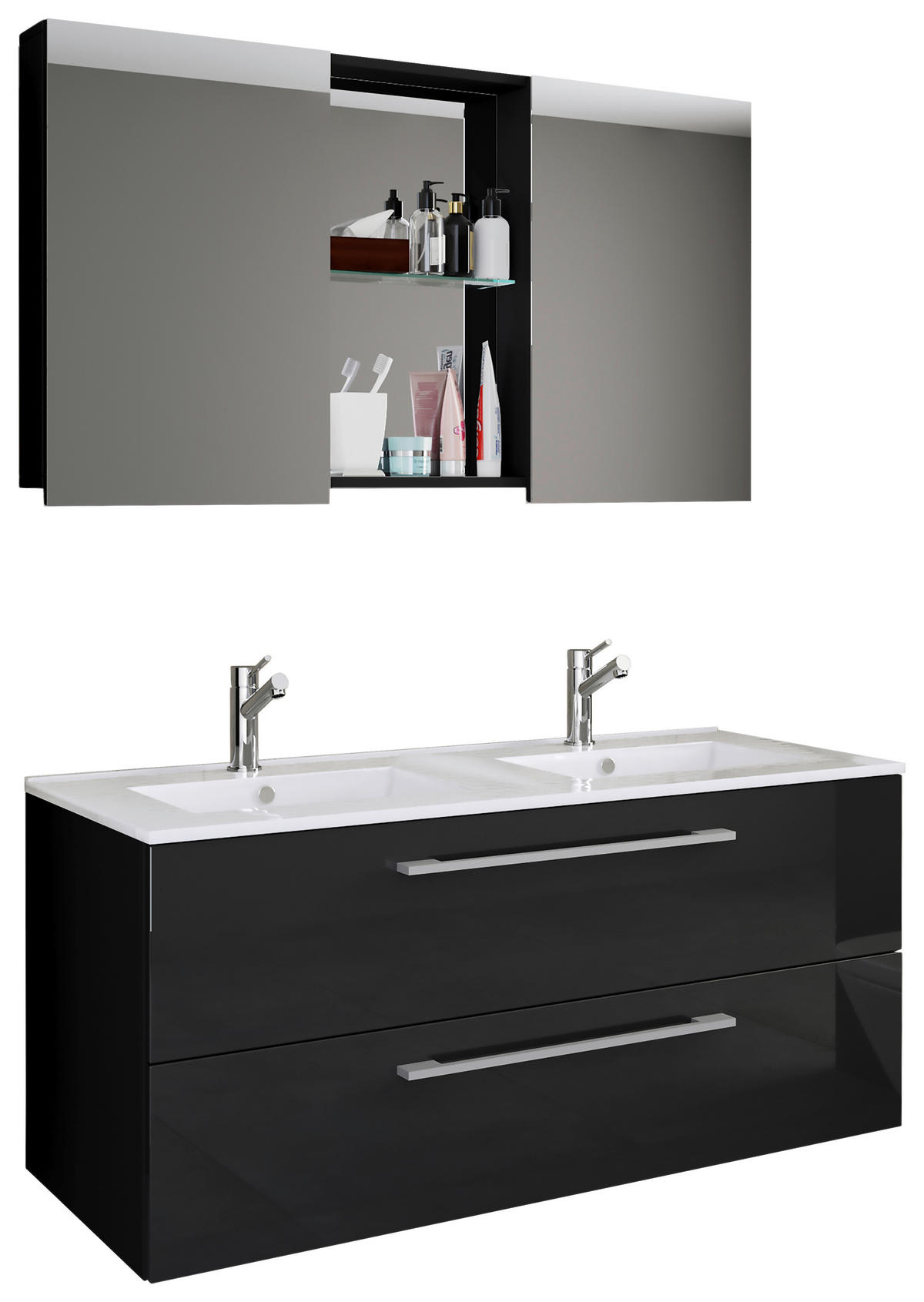 BADEZIMMER 3-teilig  in 112 cm  - Alufarben/Schwarz, MODERN, Keramik/Holzwerkstoff (112cm) - MID.YOU