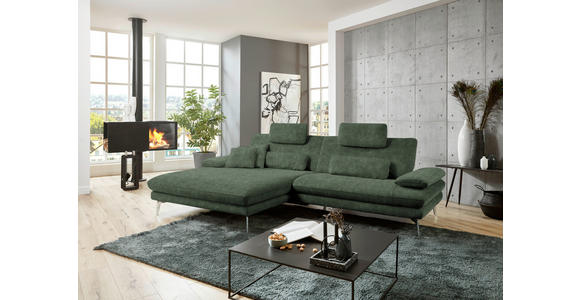 ECKSOFA in Velours Olivgrün 184/284 cm - Schwarz/Olivgrün, Design, Textil/Metall (184/284cm) - Dieter Knoll