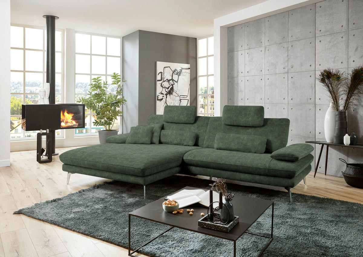 ECKSOFA in Velours Olivgrün  - Schwarz/Olivgrün, Design, Textil/Metall (184/284cm) - Dieter Knoll