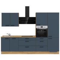 KÜCHENBLOCK 300 cm   in Eichefarben, Dunkelblau  - Eichefarben/Schwarz, MODERN, Holzwerkstoff/Metall (300cm) - Nobilia