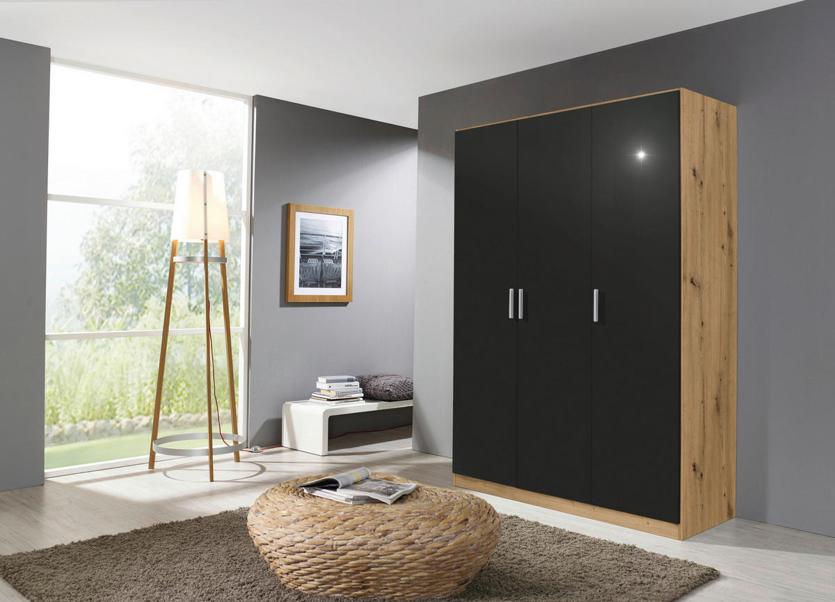 DREHTÜRENSCHRANK  in Eiche Artisan, Grau  - Chromfarben/Eiche Artisan, MODERN, Holzwerkstoff/Kunststoff (136/210/54cm) - Rauch Möbel