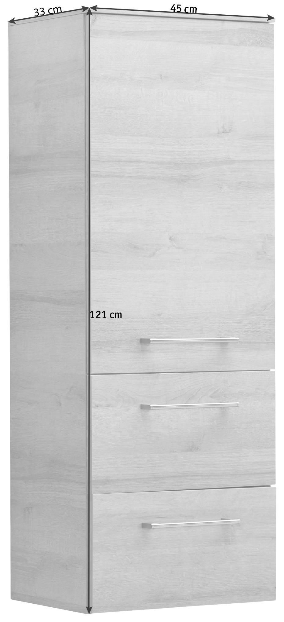 MIDISCHRANK 45/121/33 cm  - Chromfarben/Eichefarben, Konventionell, Glas/Holzwerkstoff (45/121/33cm) - Sadena