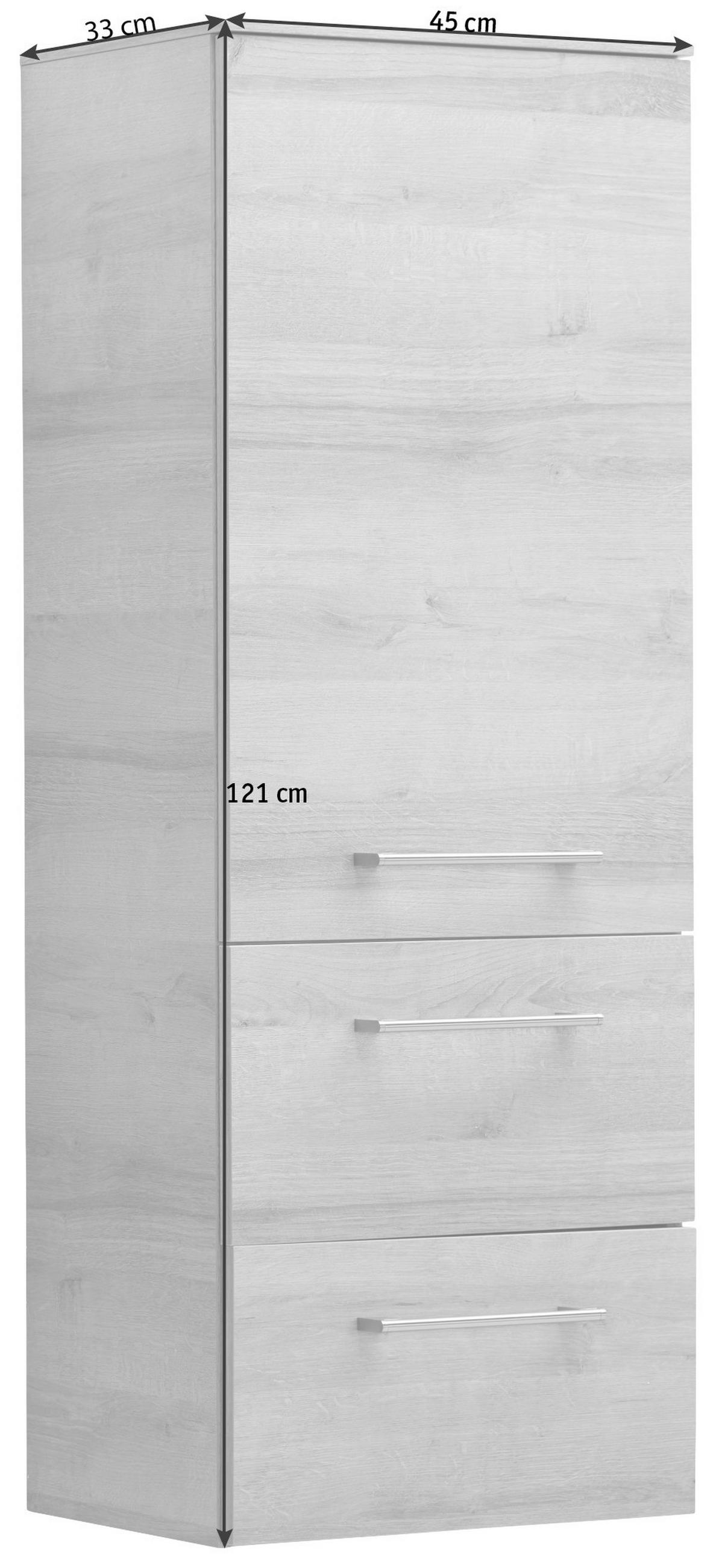 MIDISCHRANK 45/121/33 cm  - Chromfarben/Eichefarben, Konventionell, Glas/Holzwerkstoff (45/121/33cm) - Sadena