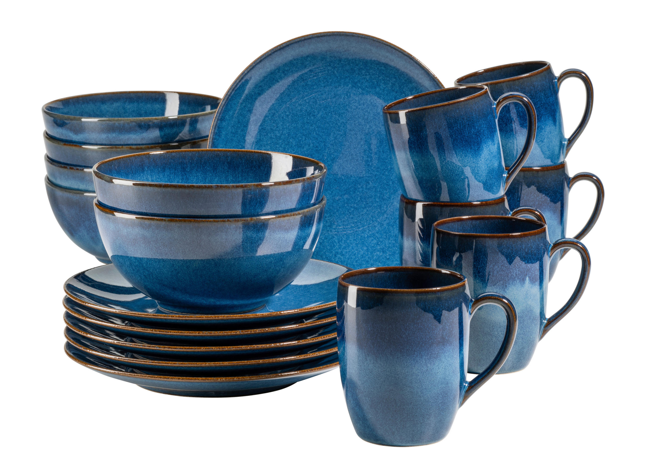FRÜHSTÜCKSSERVICE Ossia 18-teilig  - Blau, Basics, Keramik (37,7/36,5/37,5cm) - Mäser