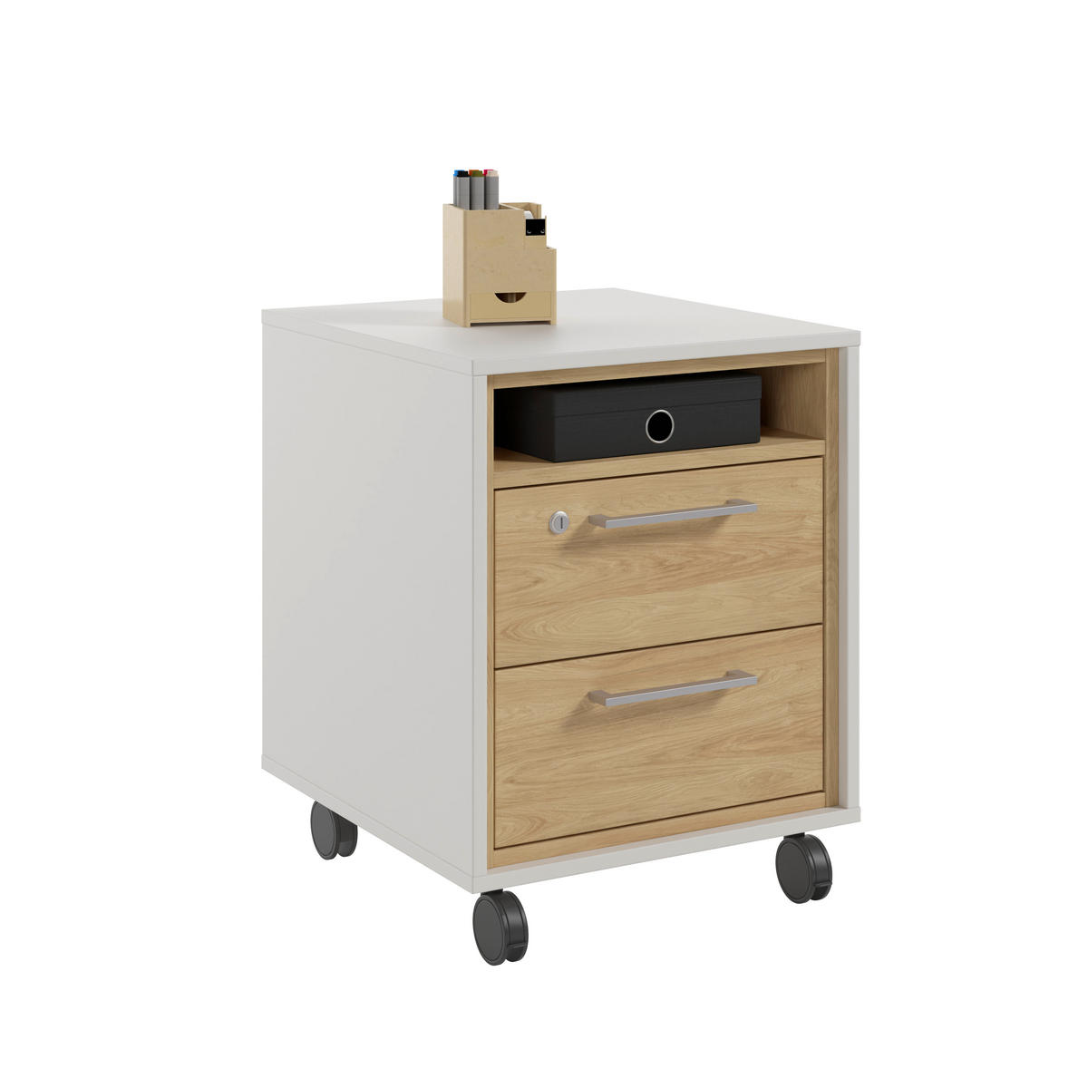 ROLLCONTAINER Hickory, Weiß  - Silberfarben/Weiß, MODERN, Holzwerkstoff/Kunststoff (45/55/40cm) - Novel