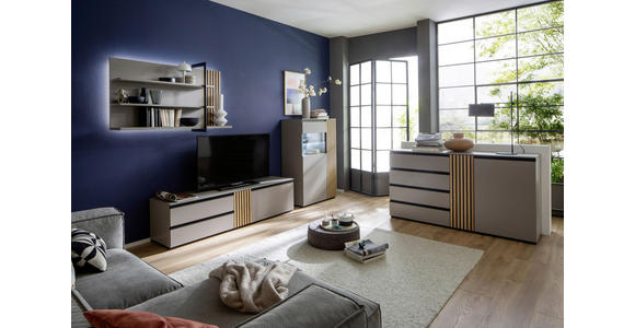 WOHNWAND  in Greige, Wildeiche  314/211/45 cm  - Wildeiche/Greige, Design, Glas/Holz (314/211/45cm) - Moderano