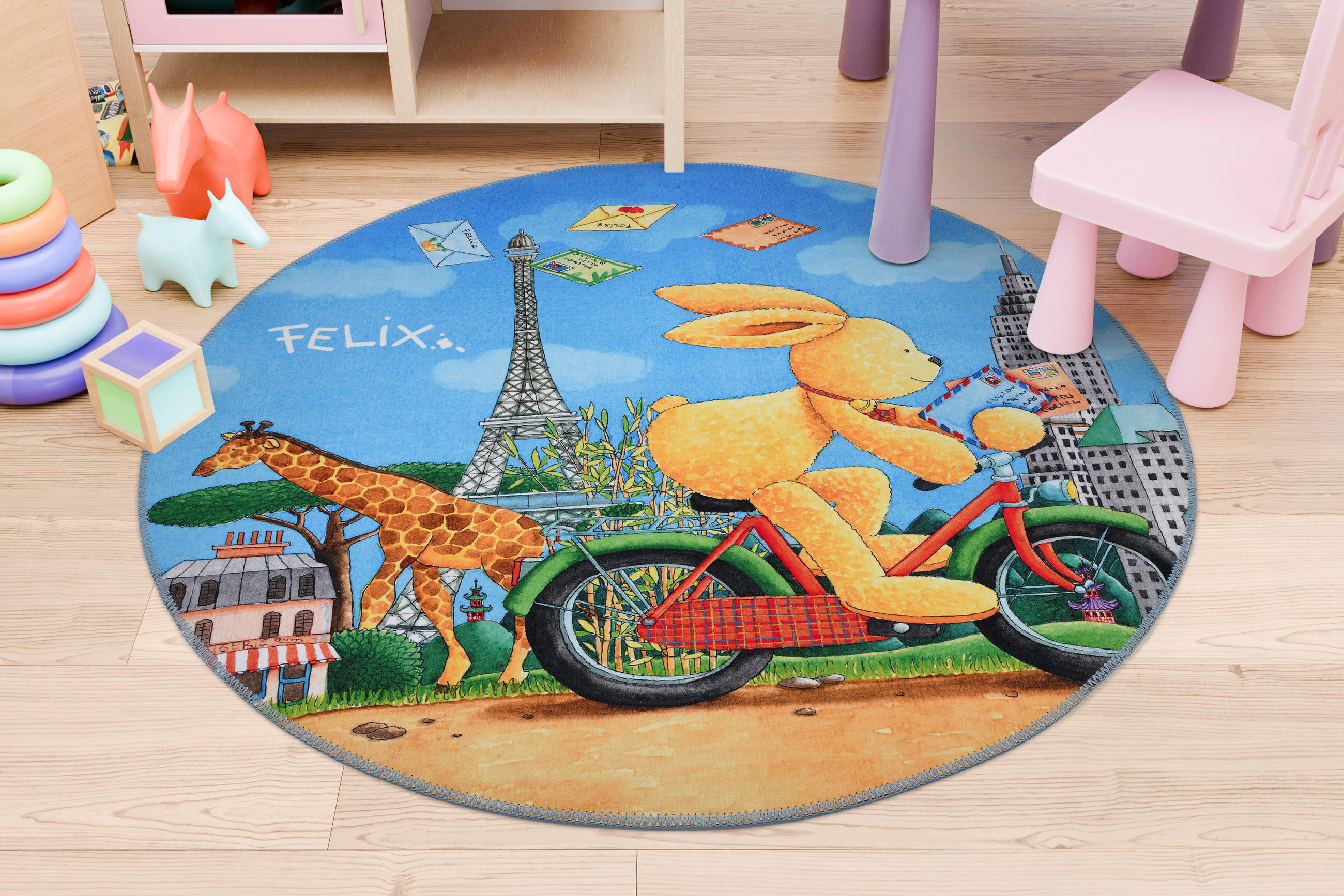 KINDERTEPPICH 100 cm Felix der Hase  - Blau, Design, Textil (100cm)