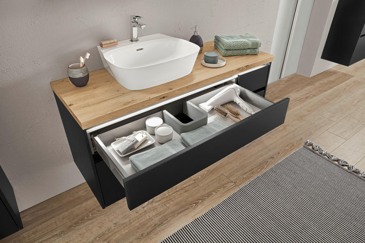 BADEZIMMER 3-teilig  in 81 cm  - Edelstahlfarben/Weiß Hochglanz, MODERN, Holzwerkstoff/Stein (81cm) - Nobilia