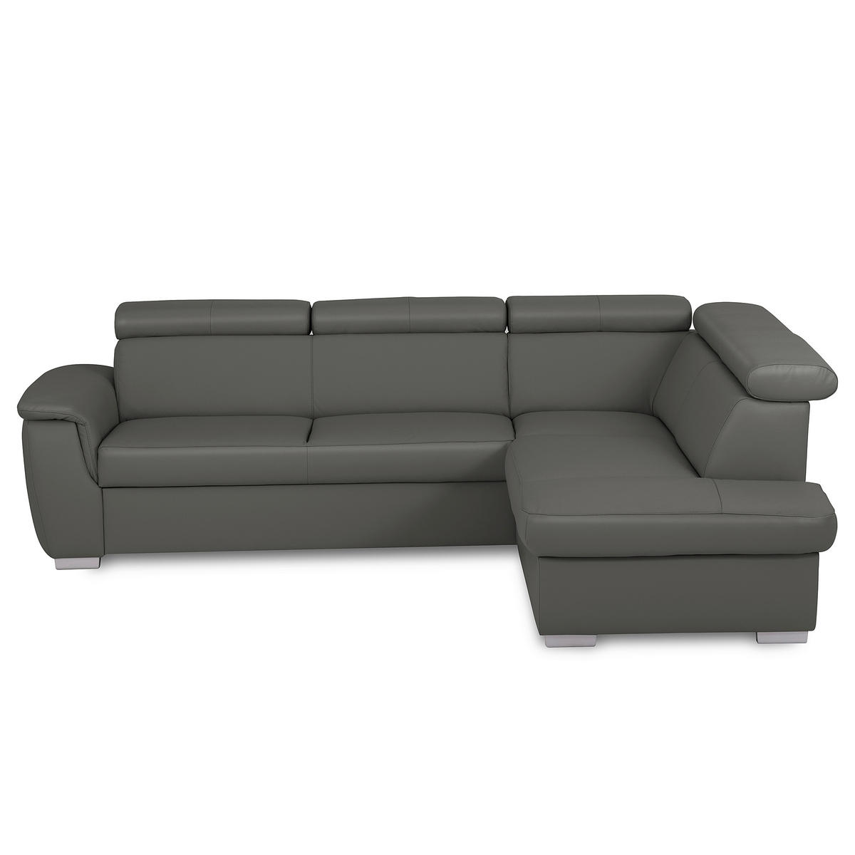 ECKSOFA  in Lederlook Echtleder Anthrazit  - Anthrazit/Silberfarben, Leder/Holz (262/211cm) - Celina Home
