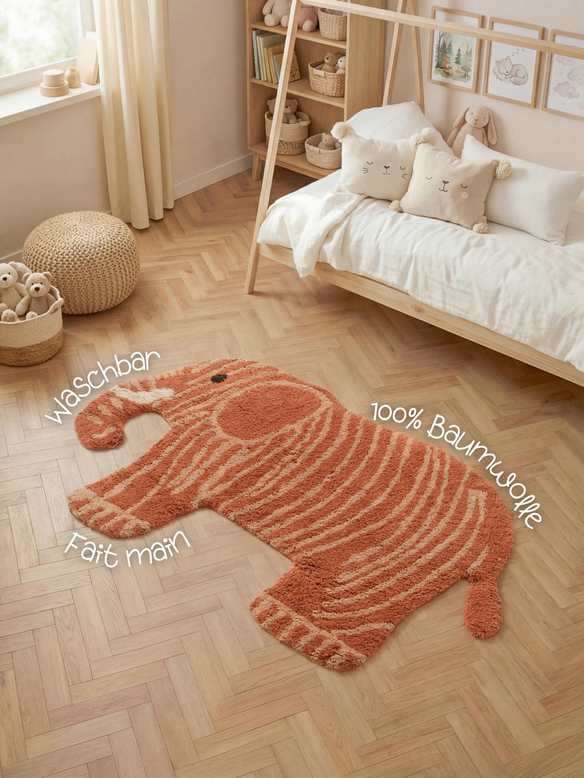 KINDERTEPPICH 75/120 cm Snuggle Elodie Braun, Beigebraun Tierform  - Dunkelorange/Beigebraun, Basics, Kunststoff/Textil (75/120cm) - Hanse Home
