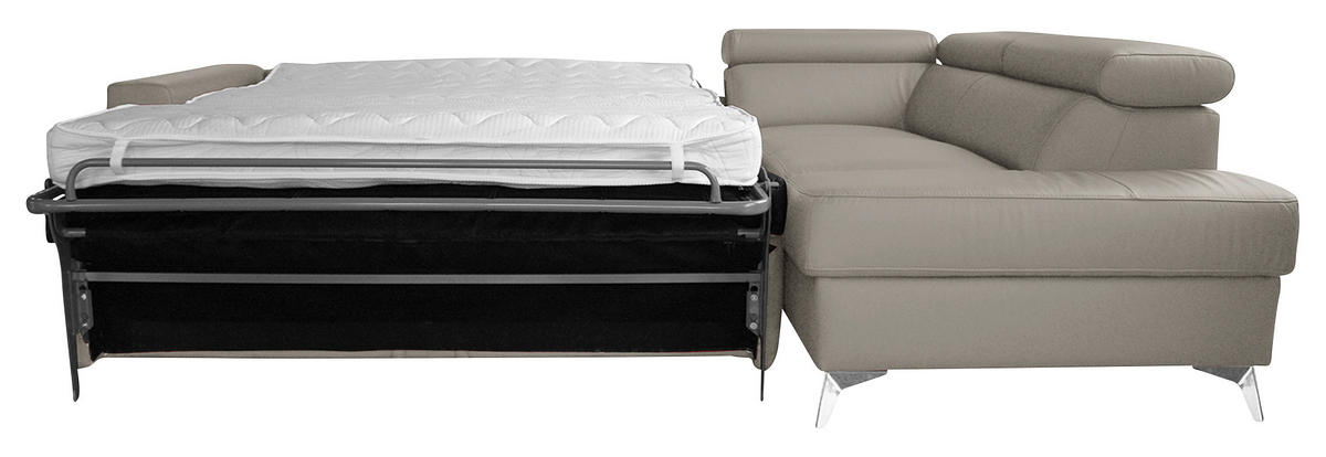 ECKSOFA in Lederlook Echtleder Hellgrau  - Chromfarben/Hellgrau, Design, Leder/Textil (286/208cm) - Livetastic