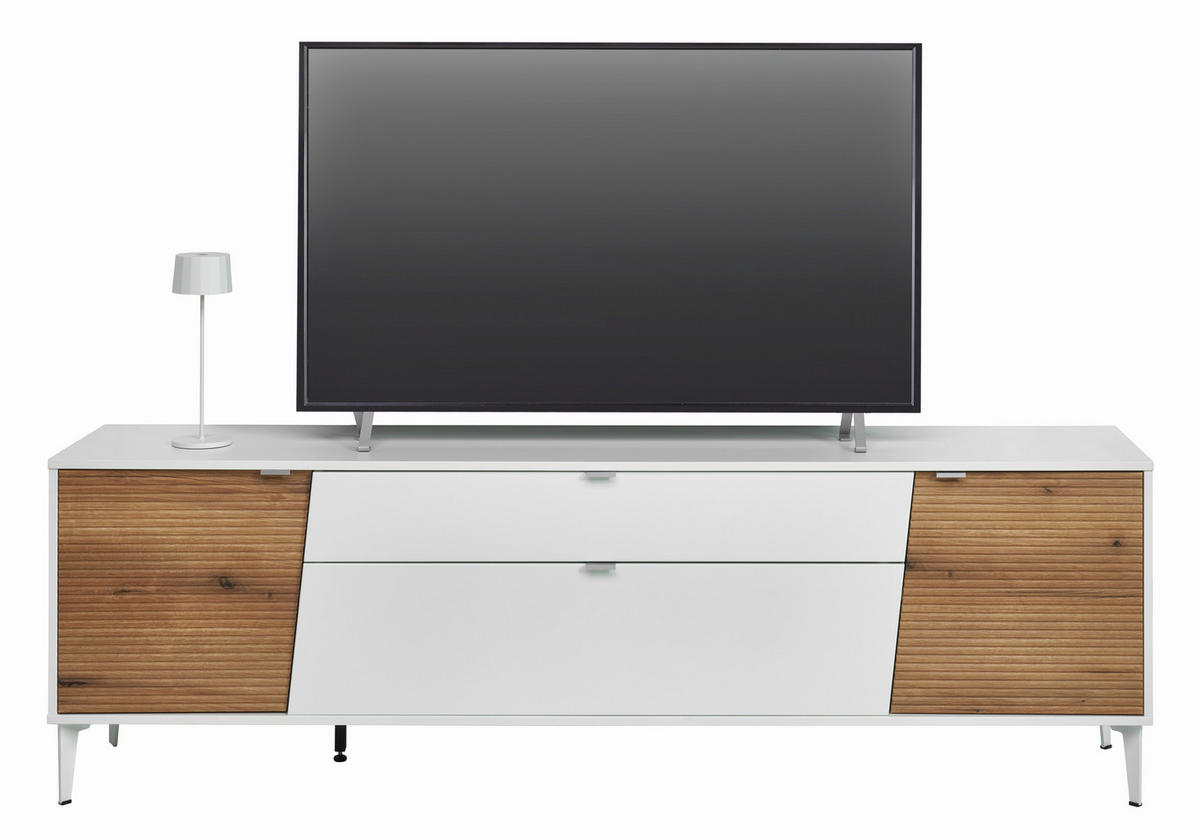 LOWBOARD Weiß, Eichefarben  197/62/40 cm  - Eichefarben/Silberfarben, KONVENTIONELL, Holzwerkstoff/Metall (197/62/40cm) - Stylife