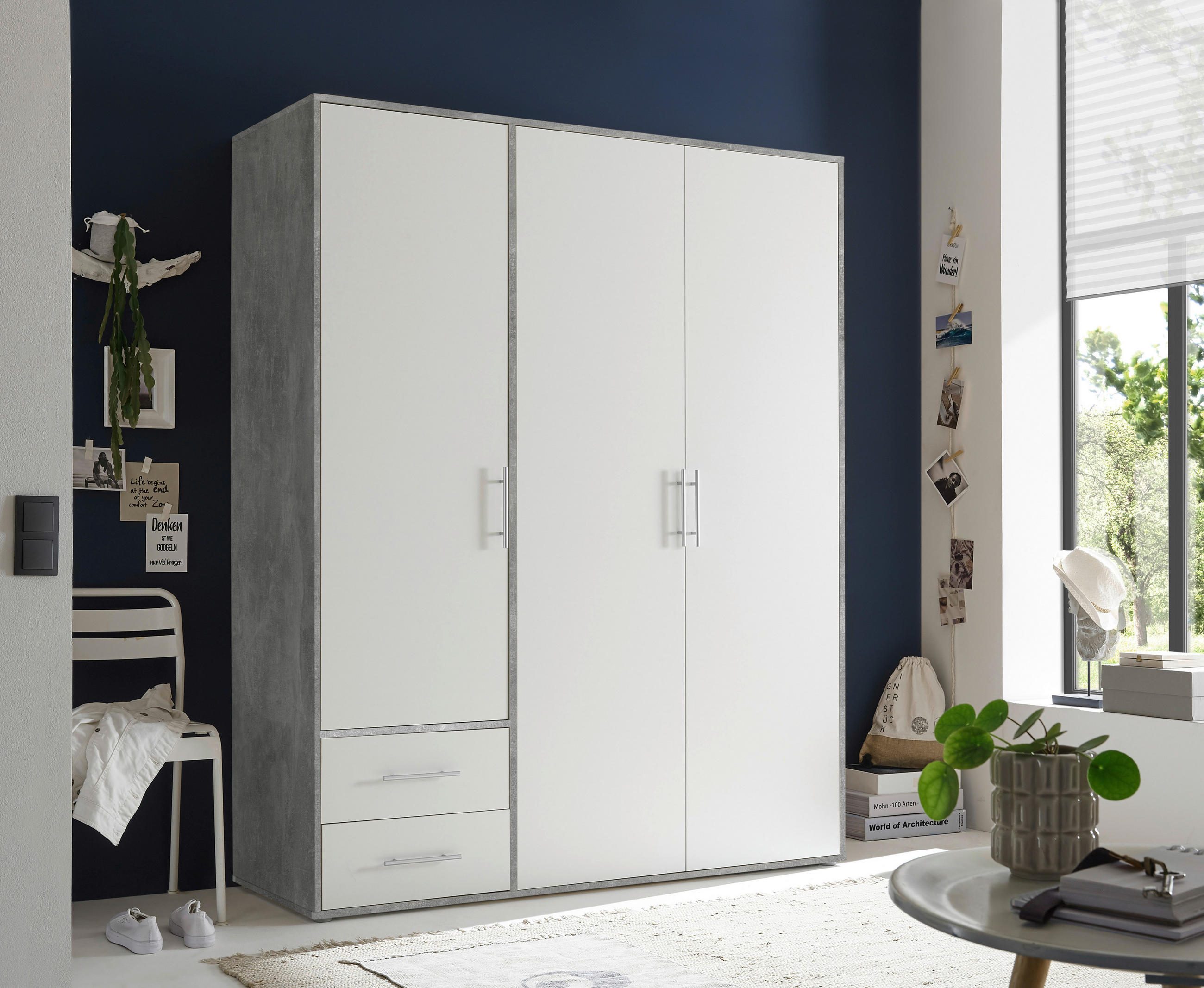 DREHTÜRENSCHRANK in Weiss, Hellgrau  - Weiss/Hellgrau, Konventionell, Holzwerkstoff/Kunststoff (155/195/60cm) - Carryhome