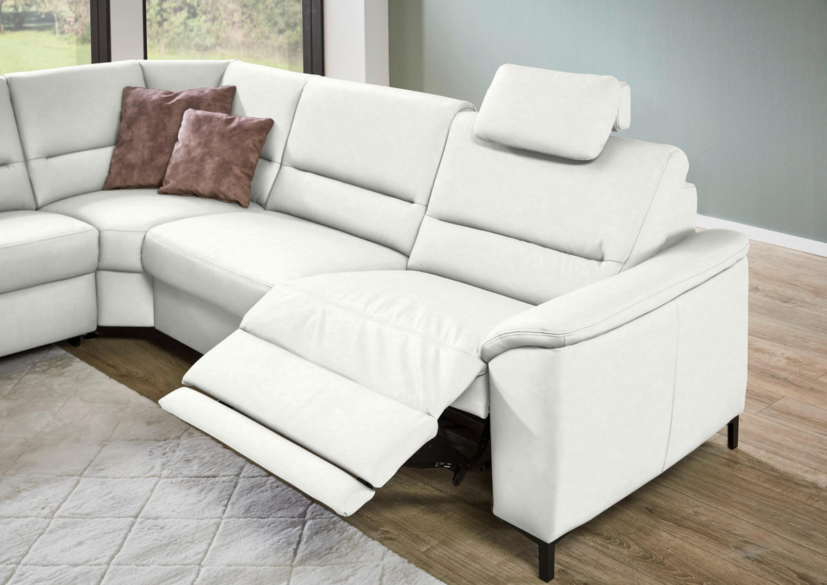 ECKSOFA  in Echtleder Weiß  249/290 cm  - Schwarz/Weiß, KONVENTIONELL, Leder/Metall (249/290cm) - Beldomo Premium