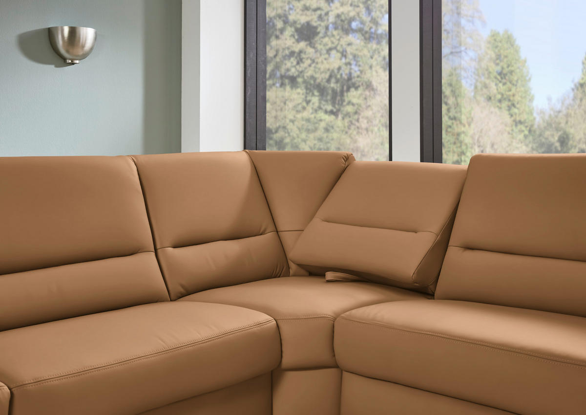 ECKSOFA Echtleder Hellbraun  - Hellbraun/Schwarz, Konventionell, Leder/Metall (290/249cm) - Beldomo Premium