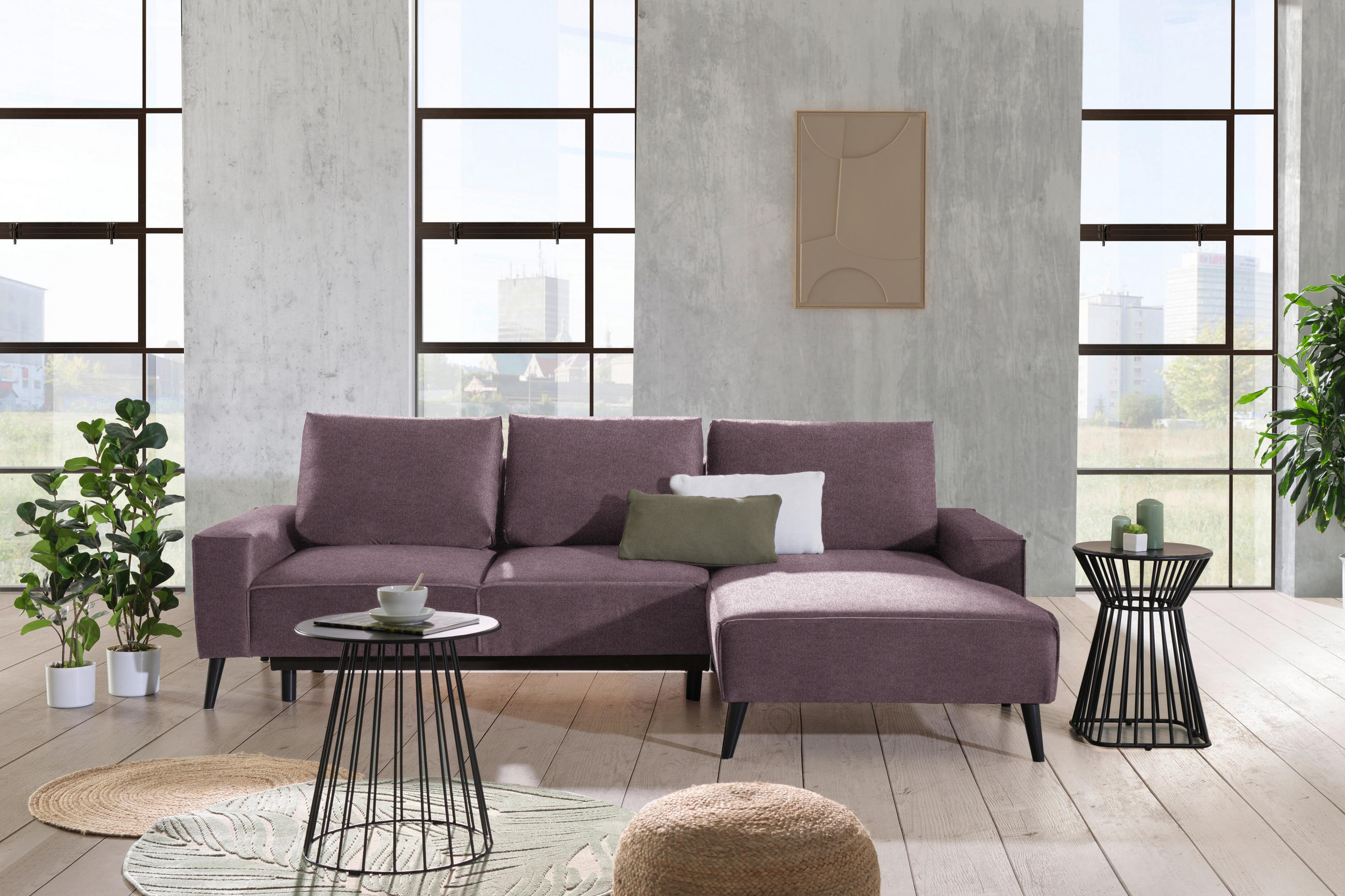 ECKSOFA in Velours Violett  - Violett/Schwarz, Basics, Holz/Textil (260/161cm) - Carryhome