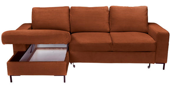 ECKSOFA Rostfarben Cord  - Rostfarben/Schwarz, KONVENTIONELL, Textil/Metall (150/240cm) - Carryhome