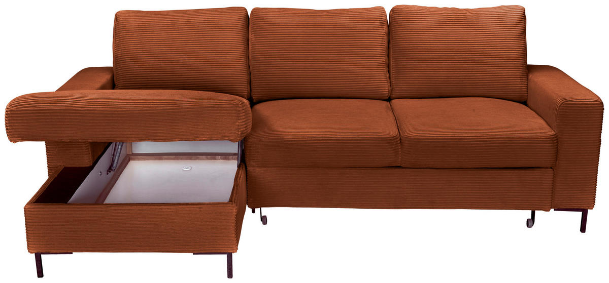 ECKSOFA Rostfarben Cord  - Rostfarben/Schwarz, KONVENTIONELL, Textil/Metall (150/240cm) - Carryhome