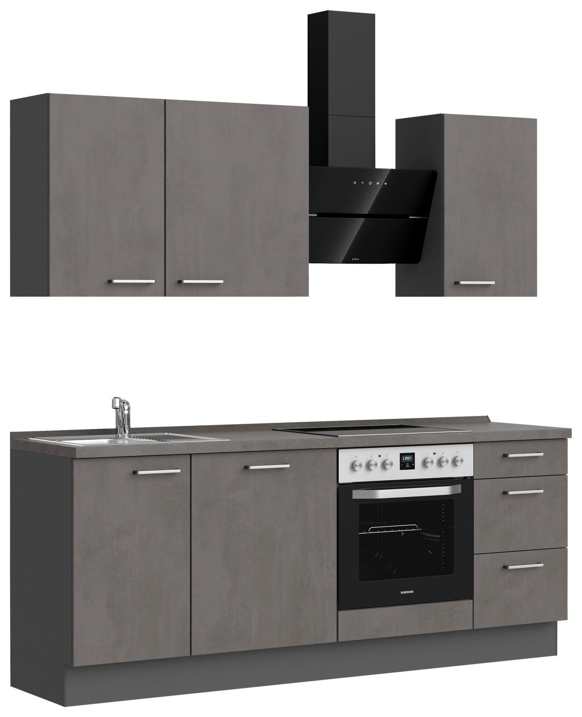 KÜCHENBLOCK Riva 210 cm  in Schieferfarben  - Schieferfarben/Edelstahlfarben, MODERN, Holzwerkstoff/Metall (210cm) - Nobilia