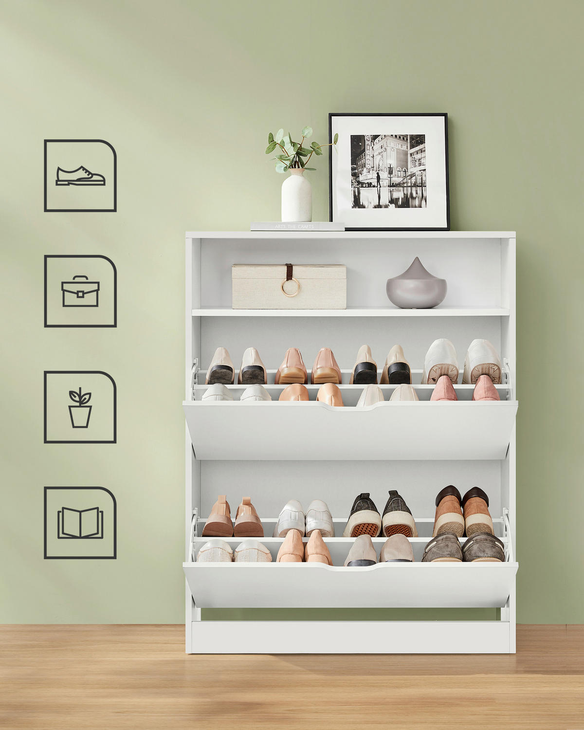 SCHUHSCHRANK Weiß  - Weiß, Trend, Holzwerkstoff (80/102/24cm) - Boxxx