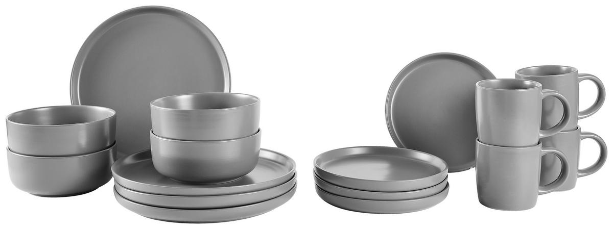 KOMBISERVICE Grau Salerno 16-teilig 4 Personen  - Grau, Trend, Keramik - Novel